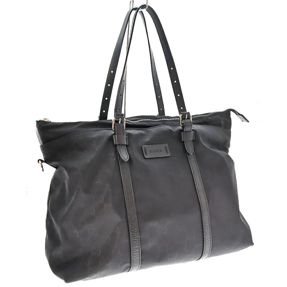 GUCCI Tote Bag Shoulder GG Leather Black Handbag